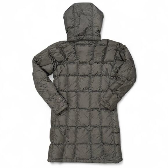 The North Face Down Parka Puffer Coat 600 Fill sz Small Gray Hooded Long Quilted - Picture 2 of 13